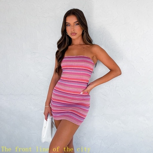 Sexy slim lace tied top年跨ins性感修身露背包臀针织ur连衣裙