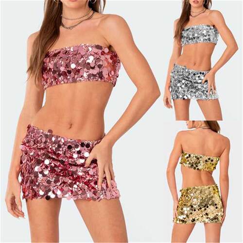 deep V backless sequined tank top sexy slim fit dress2023春