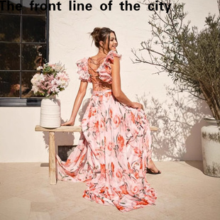 sexy fit hip hugging 吊带棉布印花 Lace dress欧美外贸新款 slim