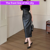 slim lace party Sexy mini dress千金感毛毛一字领保暖连衣裙女