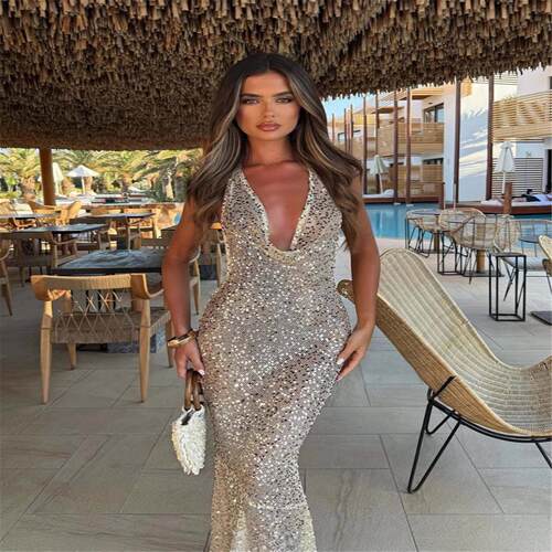 Sexy V-neck strap printed slim fit dress for womenGY26113挂