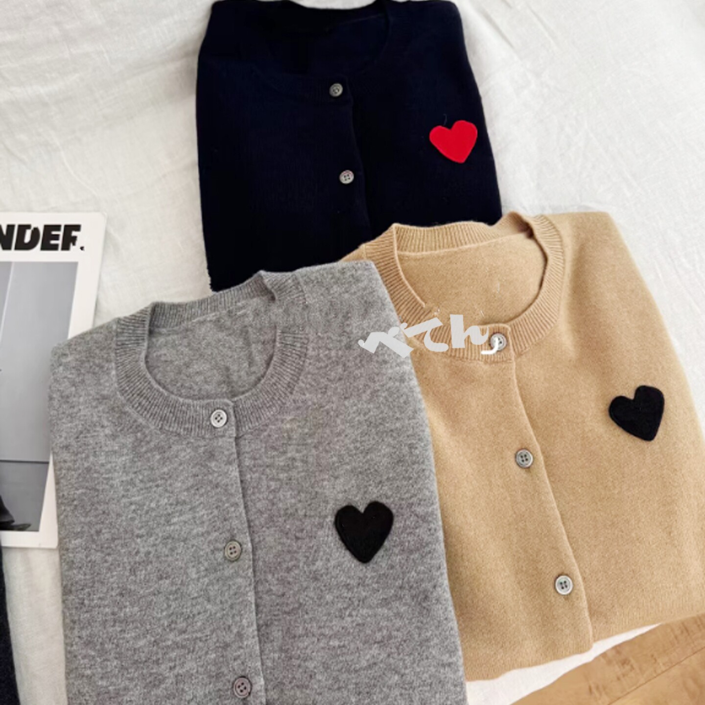 日系潮牌爱心刺绣针织开衫女装毛衣外搭圆领春季上衣百搭羊毛外套