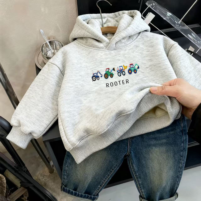 儿童连帽卫衣秋冬季新款卡通印花连帽绒衫男女童宝宝加绒套头衫潮