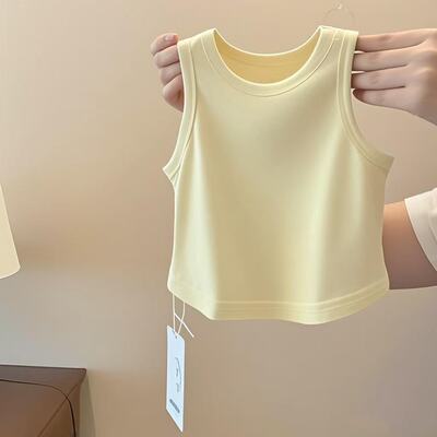 女童背心夏季装新款纯色圆领打底衫宝宝休闲洋气薄款百搭无袖上衣
