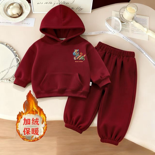 儿童卫衣套装秋冬季新款卡通印花连帽套头衫男女童宝宝宽松束脚裤