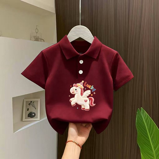 儿童短袖上衣夏季卡通印花POLO领打底衫男女童宝宝宽松薄款t恤潮