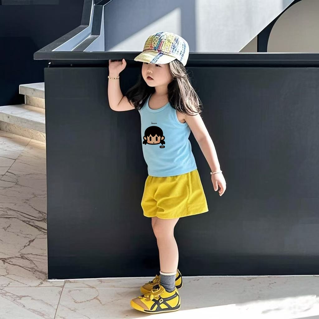 女童无袖套装夏季新款卡通印花圆领背心宝宝休闲宽松薄款五分裤潮