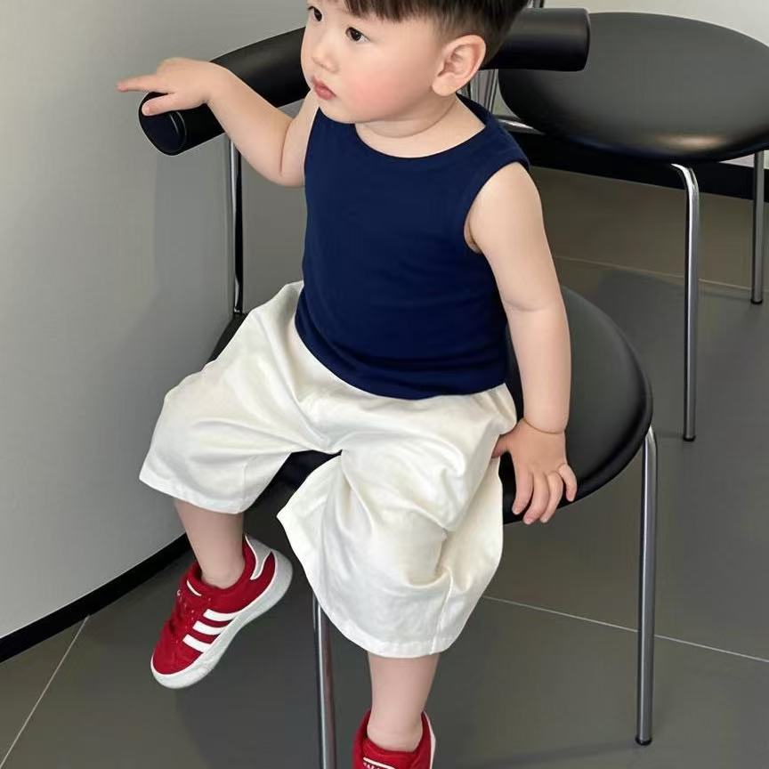 儿童背心夏季装新款纯色圆领薄款打底衫男女童宝宝休闲无袖上衣潮