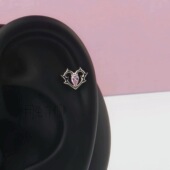 F136钛合金镶钻荆棘爱心耳钉M0.9螺旋5A锆石甜美耳骨耳垂钉日韩风