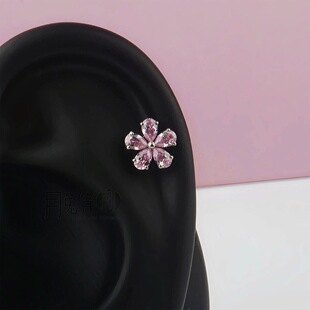 F136医用钛合金花瓣钻耳钉M0.9螺旋超闪5A锆石仙女耳垂钉亲肤养耳