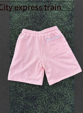 Letter embroidery loose casual long pants hoo粉色刺绣松紧抽