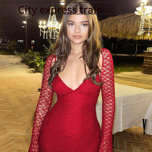 sexy fit slit dress women性感蕾丝拼接吊带 Strapless for slim