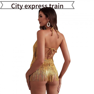 embroidered sequined dres新性感露背连体 neck sexy Women