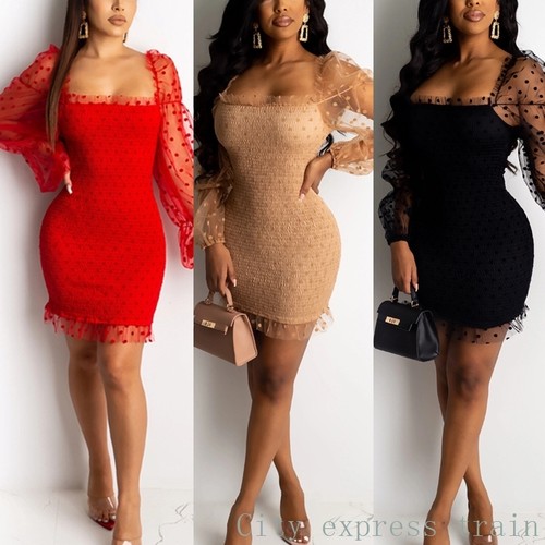 Party Fashion Sexy Flower Slimming Dress2020圆点印花网纱拼接