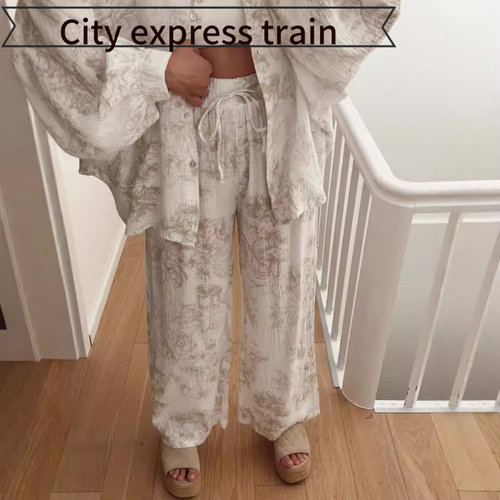 Printedlinencasualdressshirtca