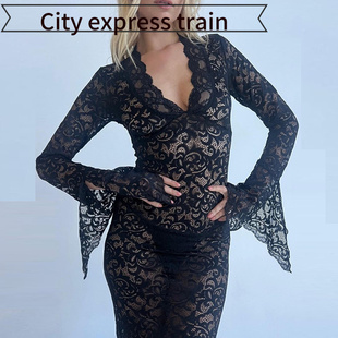 sexy fit slit dress women热销性感深蕾丝花 Strapless for slim