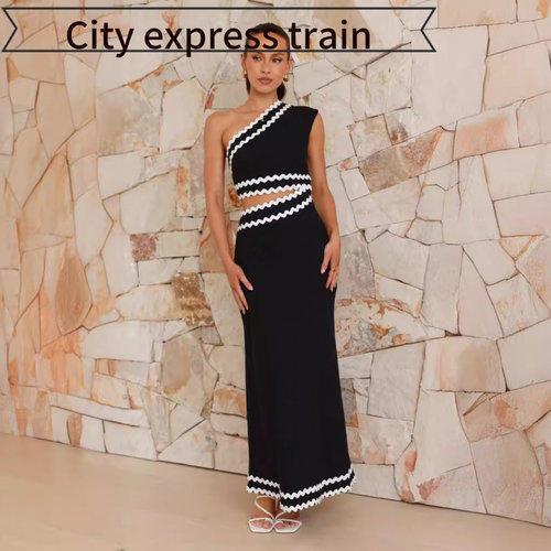 longbubblesexydress夏装斜肩拼