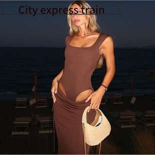 sexy slit dress Strapless women新品 fit for 简约气质纯色 slim