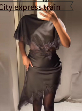 Women's Strapless Bodycon Sexy Bow Dress 蕾丝拼接连衣裙秋冬