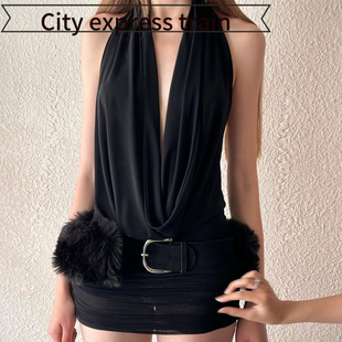 sexy fit slit dress women镂空露背挂脖深包 Strapless for slim