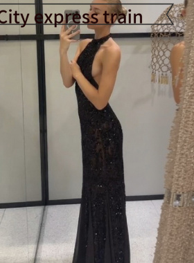 Women's Strapless Bodycon Sexy Bow Dress 纯色华丽挂脖亮片露