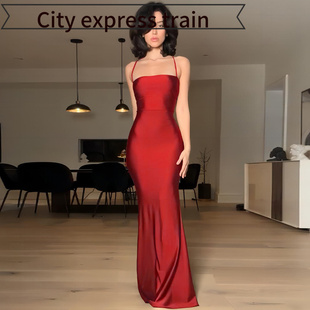 sexy fit slit dress women热销纯色抹胸露背 Strapless for slim