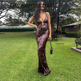 embroidered 亮片性感 Women sequined sexy dres年新品 neck