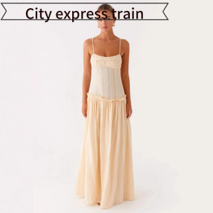 embroidered sequined neck dres抽褶荷叶边吊带 Women sexy