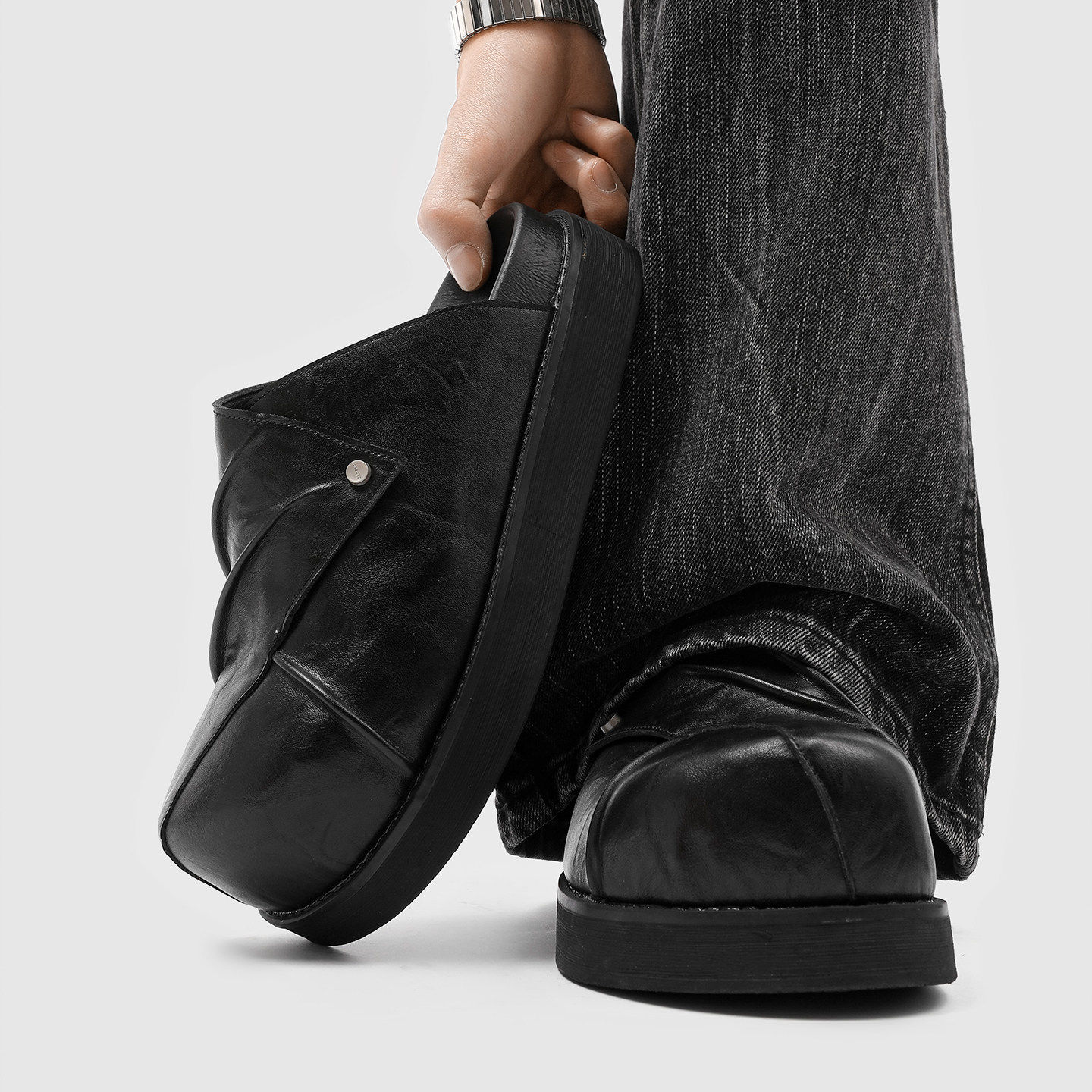 【商场同款】黑色厚底大头勃肯鞋男女懒人一脚蹬包头半拖鞋情侣增