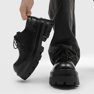 【商场同款】德比鞋10CM隐形增高鞋男生黑色真皮厚底内增高皮鞋男