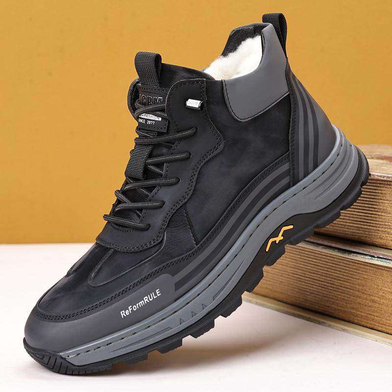 【商场同款】冬季新款男士真皮羊毛运动休闲皮毛一体防滑东北保暖,流行男鞋,高帮鞋,淘宝优惠券,粉丝福利购,淘宝优惠卷