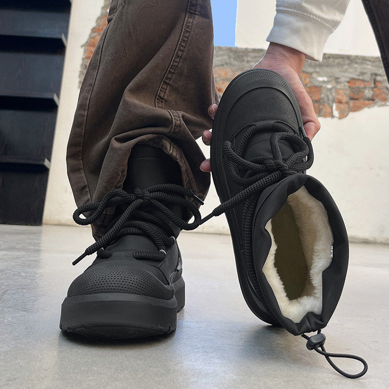 【商场同款】冬季中帮马丁靴男加绒加厚工装鞋东北面包棉鞋情侣防