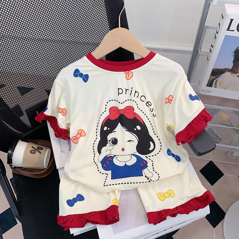 日本进口儿童睡衣夏季薄款莫代尔女童家居服小女孩宝宝冰丝面膜空