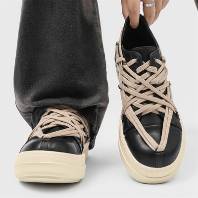 【商场同款】ro鞋真皮牛里低帮疯狂绑带五芒星奶香底休闲板鞋潮人