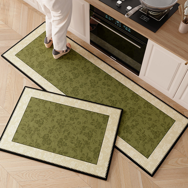 2026新款厨房地垫法式绿色中古风防滑防油吸水垫耐脏脚垫可擦地毯,居家布艺,厨房地垫,淘宝优惠券,粉丝福利购,淘宝优惠卷