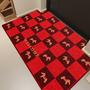 马年地垫入户门垫进门新年脚垫除尘2025新款 红色丝圈玄关进户地毯