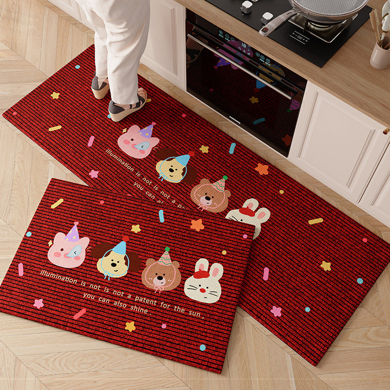 厨房专用脚垫2026新款红色喜庆防滑吸水防油地垫抗污耐脏免洗可擦,居家布艺,厨房地垫,淘宝优惠券,粉丝福利购,淘宝优惠卷
