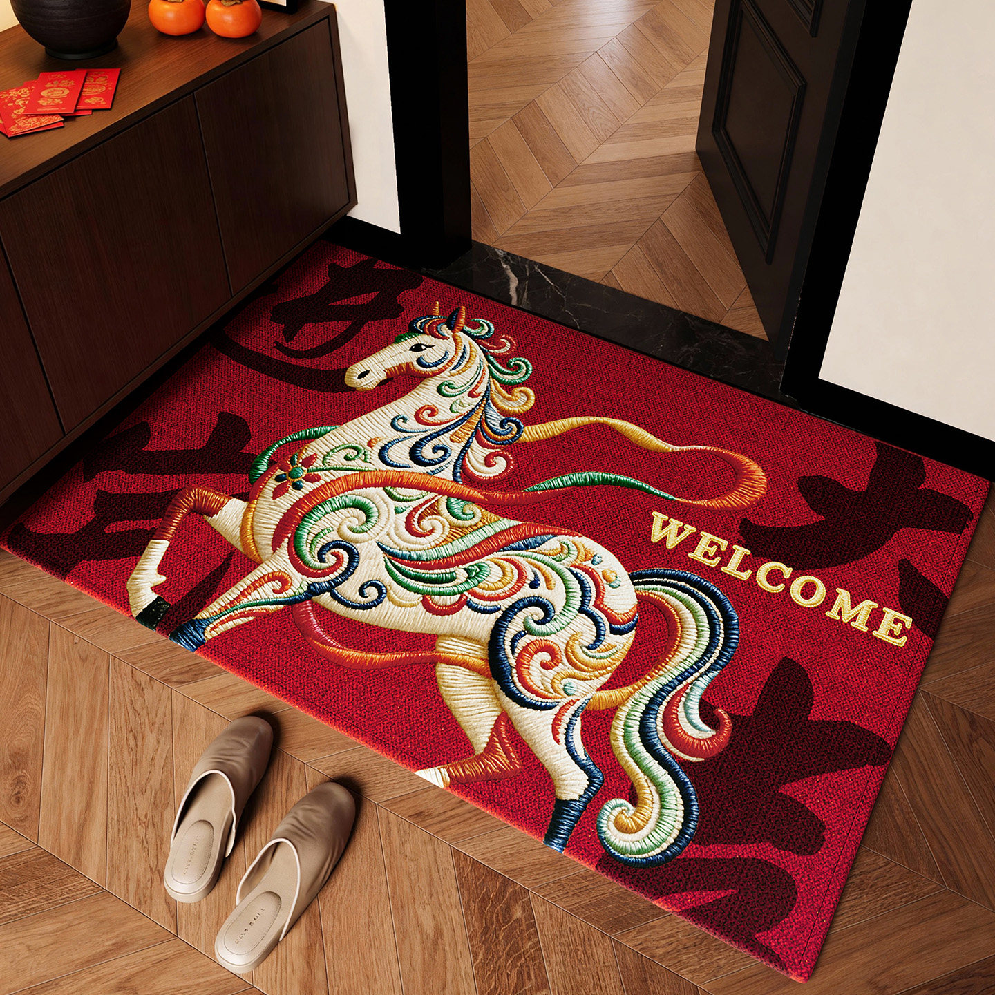 2026新款马年红色入户门地垫玄关进门脚垫高级防滑耐脏地毯可定制,居家布艺,入户地垫,淘宝优惠券,粉丝福利购,淘宝优惠卷