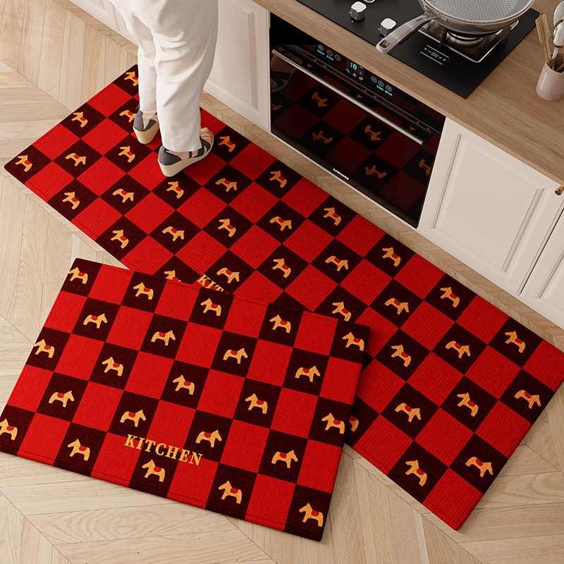 2026新款马年红色厨房专用地垫防滑防油可擦免洗吸水耐脏高级地毯,居家布艺,厨房地垫,淘宝优惠券,粉丝福利购,淘宝优惠卷
