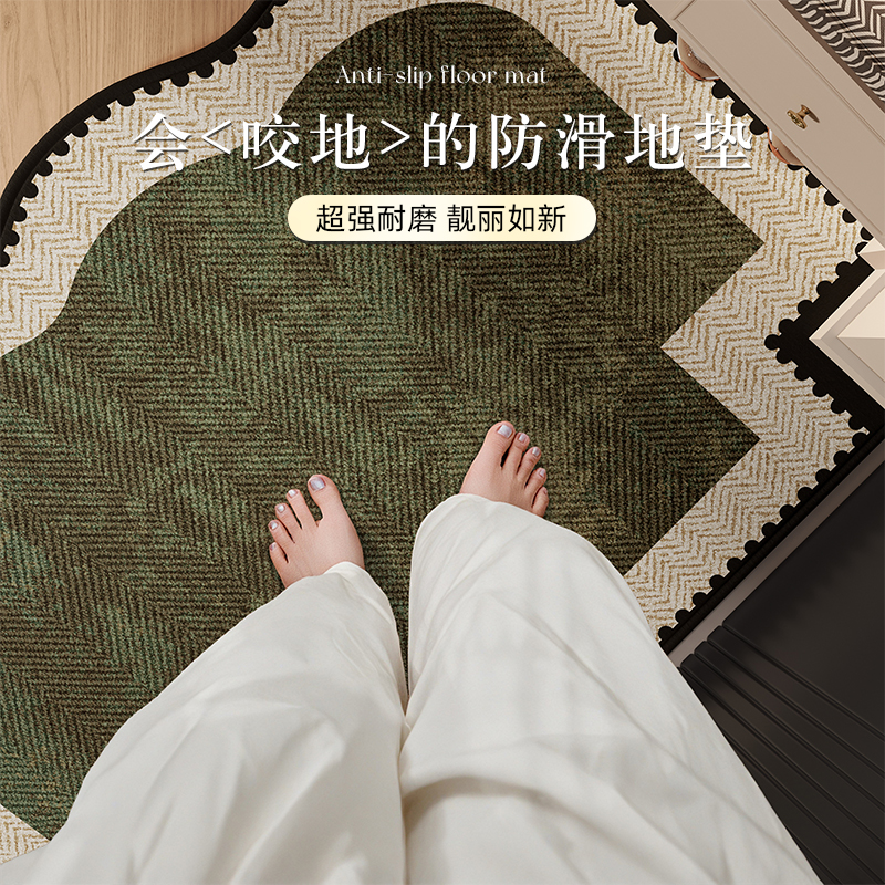 绿色圈绒门垫入门高级感中古耐脏