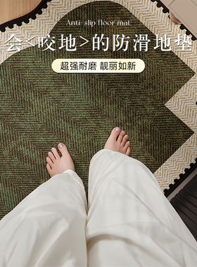 2026新款入户地垫绿色圈绒门垫入门户高级感中古耐脏防滑脚垫地毯