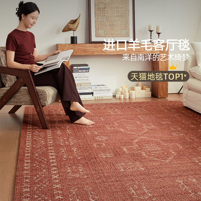 羊毛地毯2025新款进口中古高级客厅法式复古免洗可擦地垫卧室床边