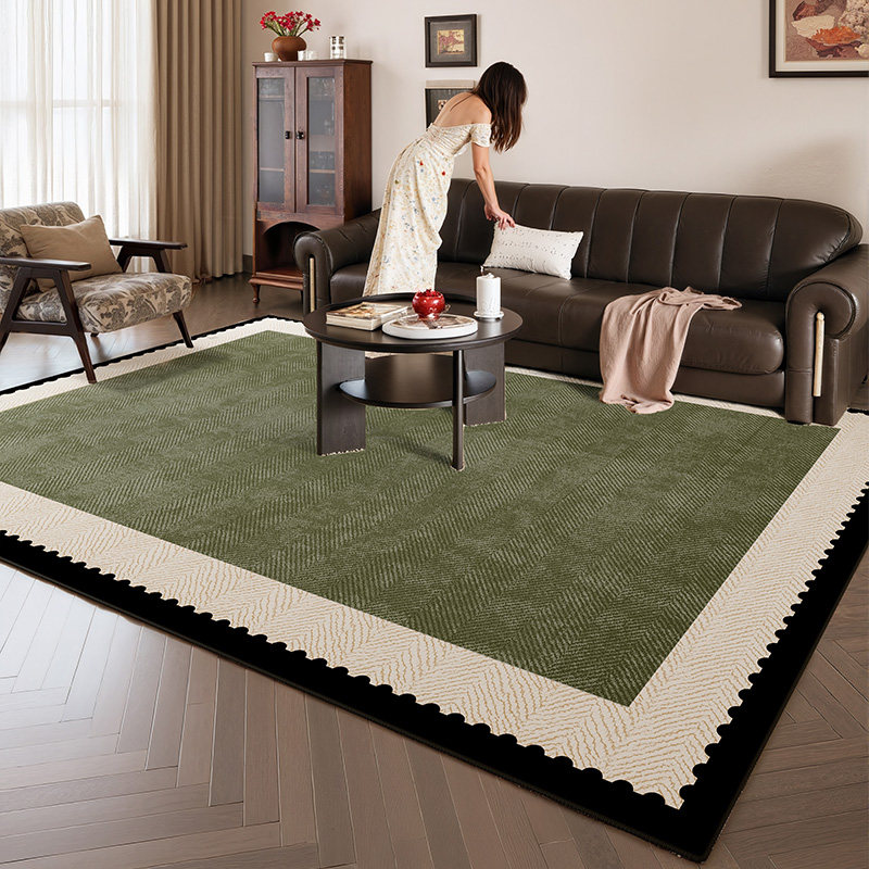 法式复古绿色客厅地毯2025新款卧室沙发防水防污免洗可擦耐脏地垫