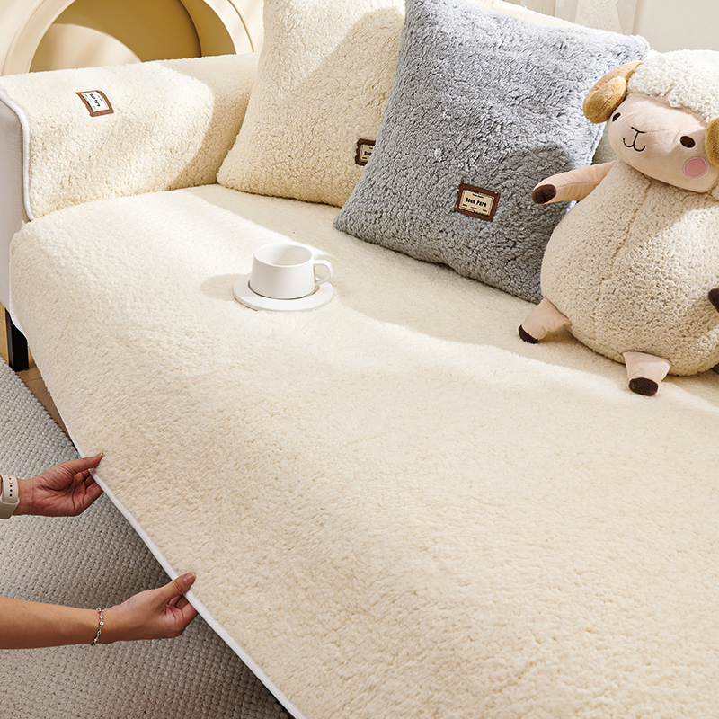2024新款羊羔绒沙发垫冬季坐垫子防滑沙发套罩靠垫盖布巾加厚保暖