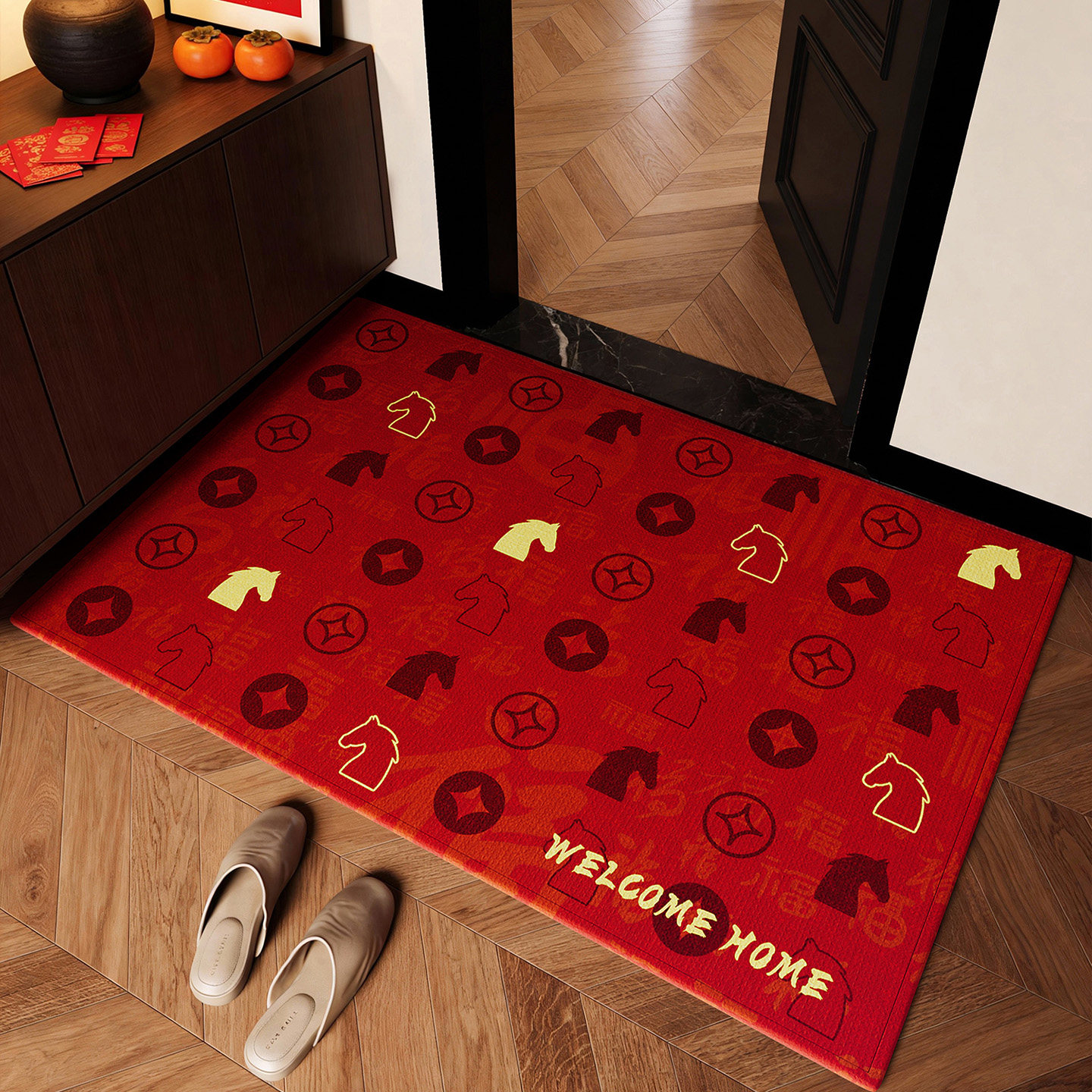 马年新款入户门地垫2026高级红色门垫乔迁门口地毯免洗脚垫可裁剪,居家布艺,入户地垫,淘宝优惠券,粉丝福利购,淘宝优惠卷