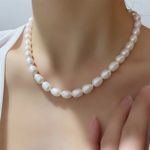 假一赔十天然淡水真珍珠项链强光无核大号米形白色送妈妈春节礼物