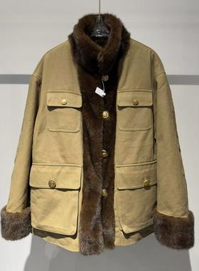 FORDARE/正品福蝶2025冬季新正反两穿环保皮草工装外套2530A11140