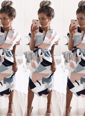 2017 Summer Women Vintage Print Casual dress plus size连衣裙