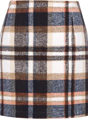 Women's high waist plaid skirt tight pencil wool mini skirt