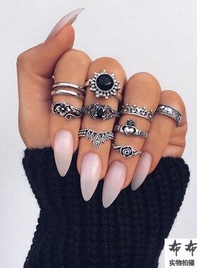 镂空花大象爱心宝石戒指套装fashion new rings women